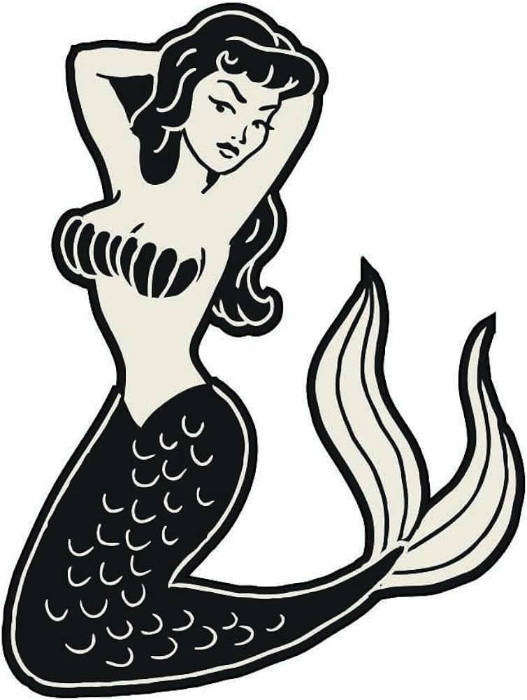 Mermaid pin up tattoo full color vinyl decal