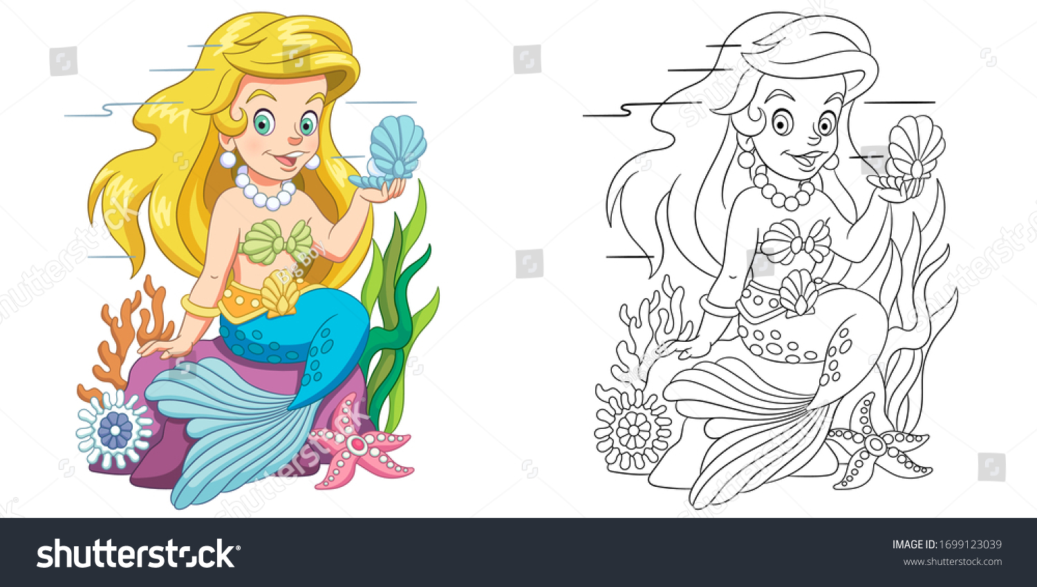 Thousand cartoon mermaid outline royalty