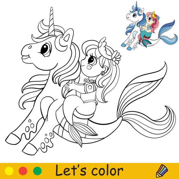 Mermaid coloring pages stock photos pictures royalty