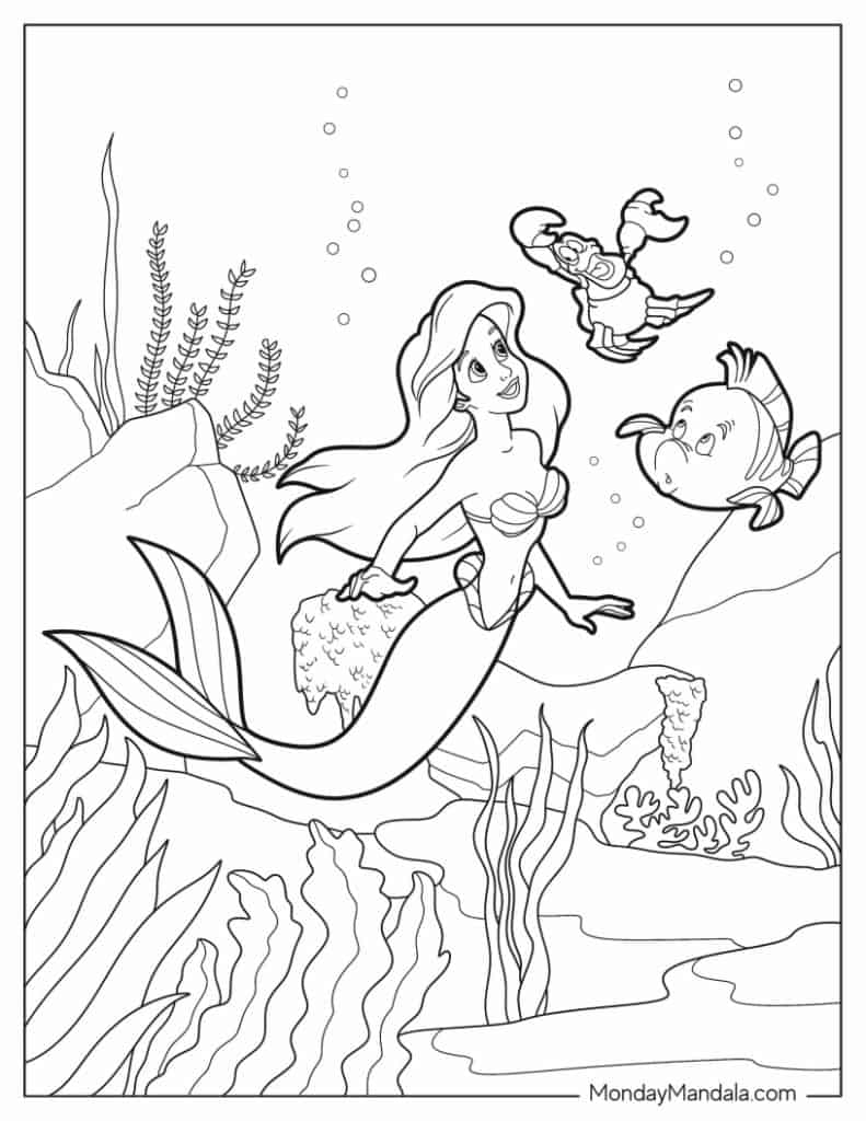 Ariel coloring pages free pdf printables