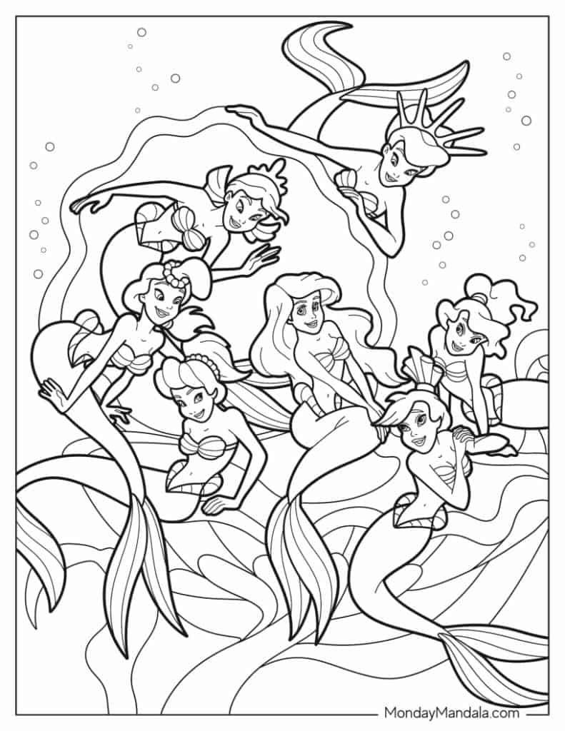 Ariel coloring pages free pdf printables