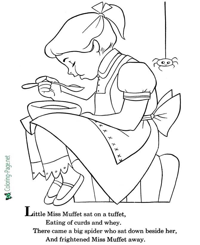 Little miss muffet nursery rhyme coloring page