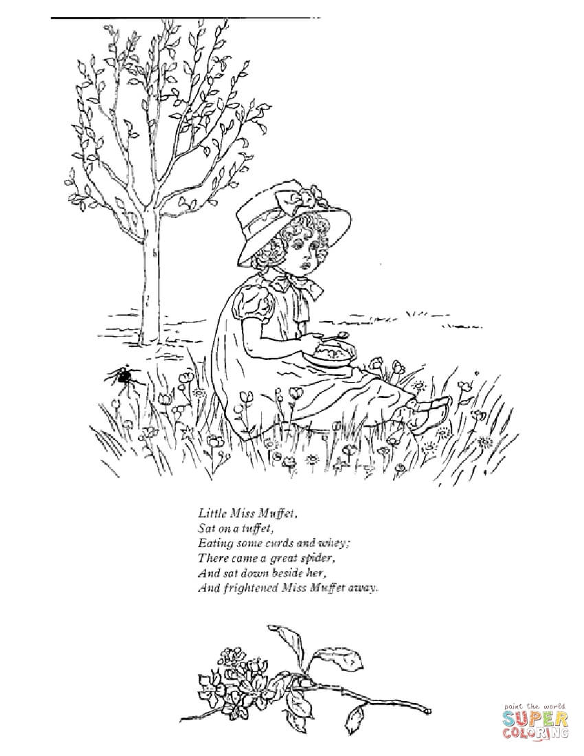 Little miss muffet coloring page free printable coloring pages