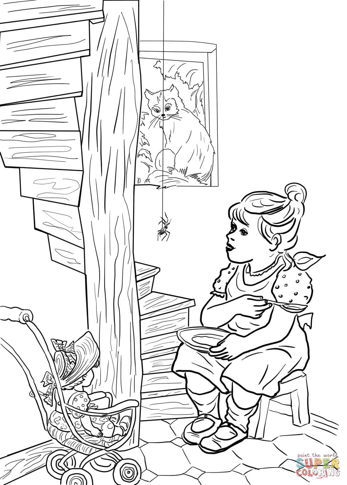 Little miss muffet nursery rhyme coloring page free printable coloring pages