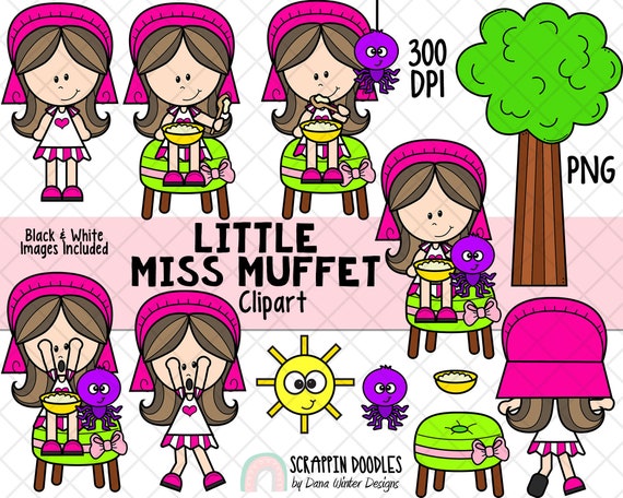 Little miss muffet clip art nursery rhyme clipart kids story clipart fairy tale graphics childrens stories story time