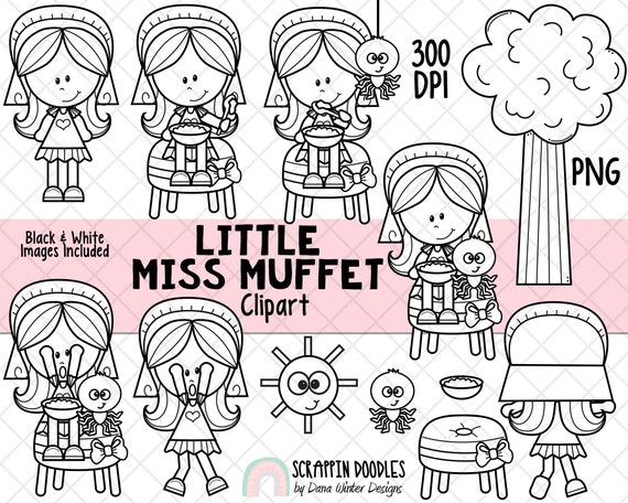 Little miss muffet clip art nursery rhyme clipart kids story clipart fairy tale graphics childrens stories story time