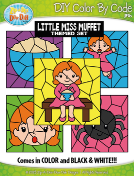 Little miss muffet color by code clipart zip