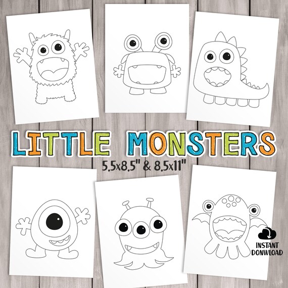 Printable little monster coloring pages kids party games birthday favor coloring sheet baby shower activities school class teacher games