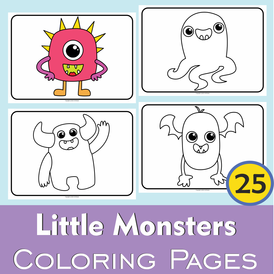 Little monsters printable coloring pages set
