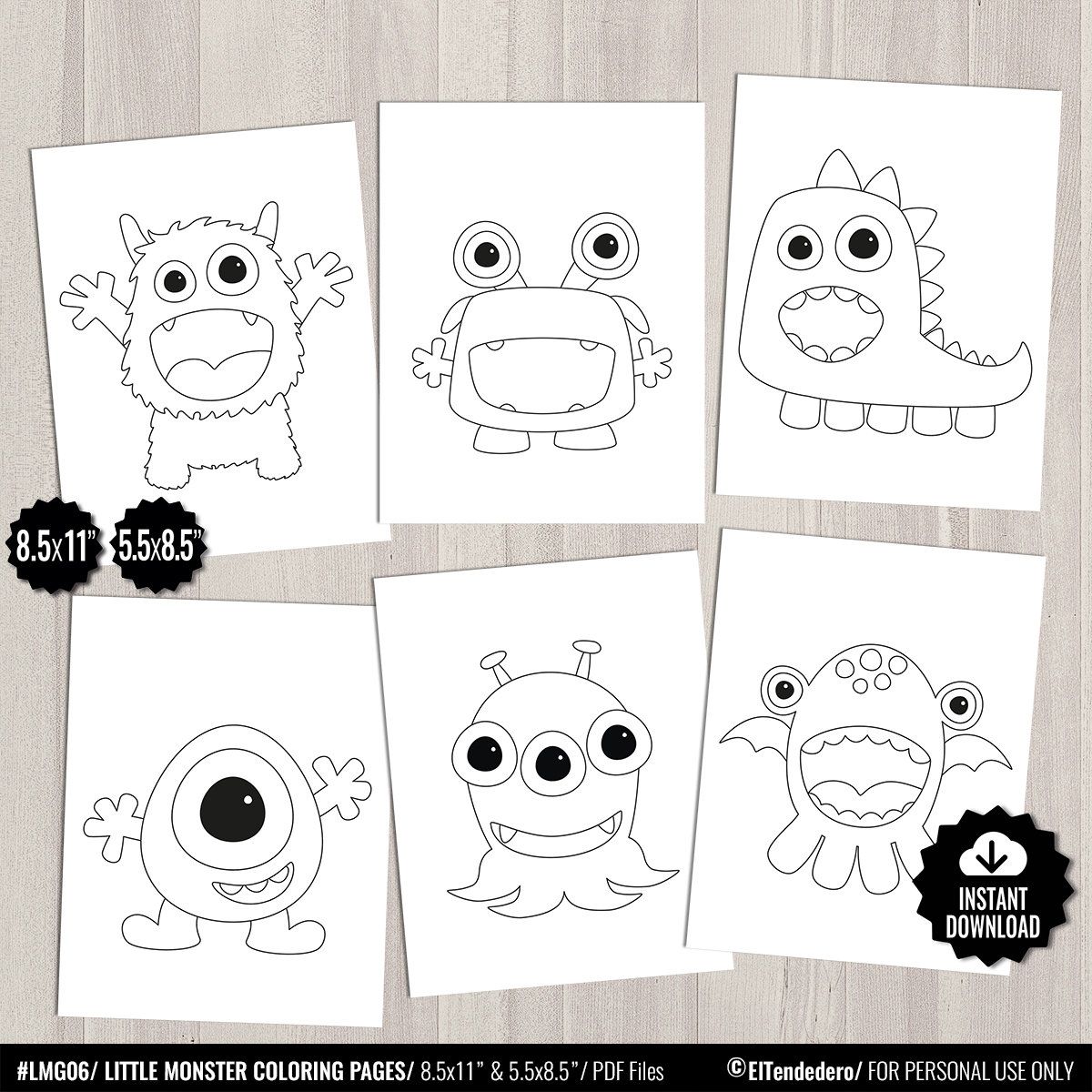 Printable little monster coloring pages kids party games