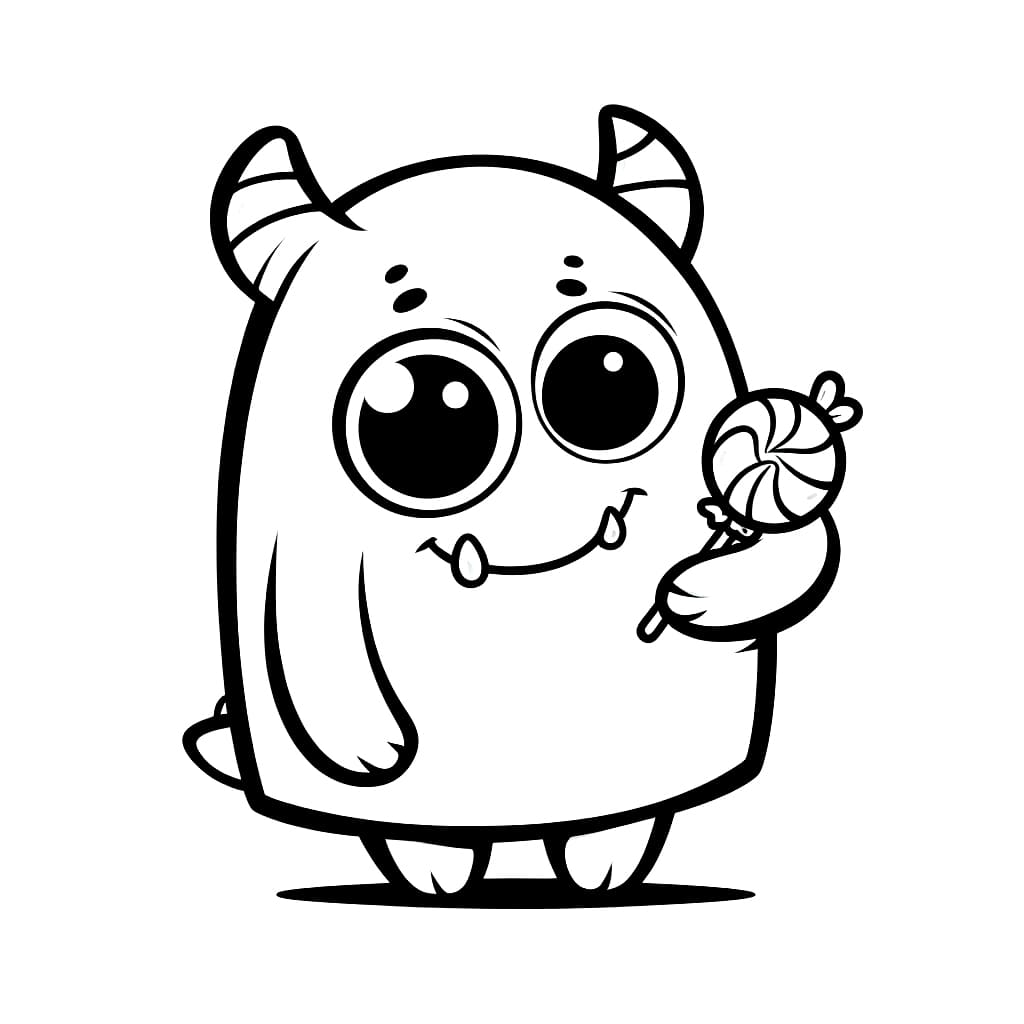 Cute monster with candy coloring page