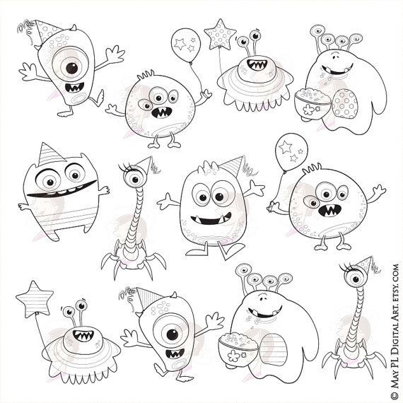 Little monsters clipart digital stamps cute monsters great
