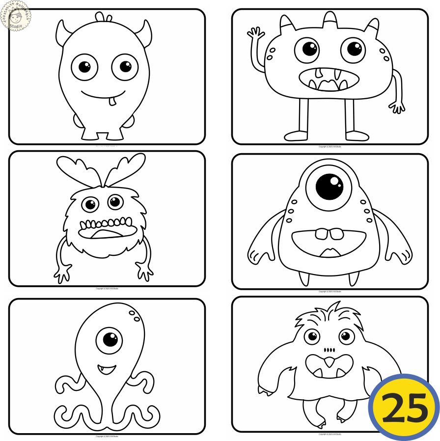 Little monsters coloring pages set