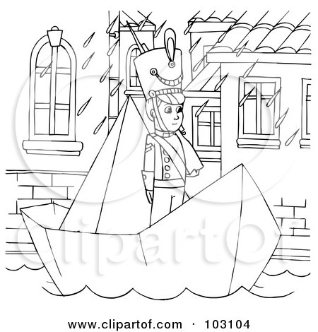 Coloring page outline of a soldier in a paper boat posters art prints by