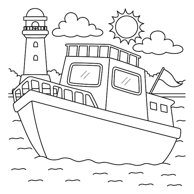 Premium vector a cute and funny coloring page of a yacht provides hours of coloring fun for children color this page is very easy suitable for little kids and toddlers