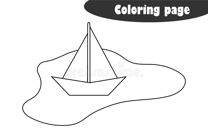 Puddle with a paper boat in cartoon style coloring page spring education paper game for the development of children kids stock illustration