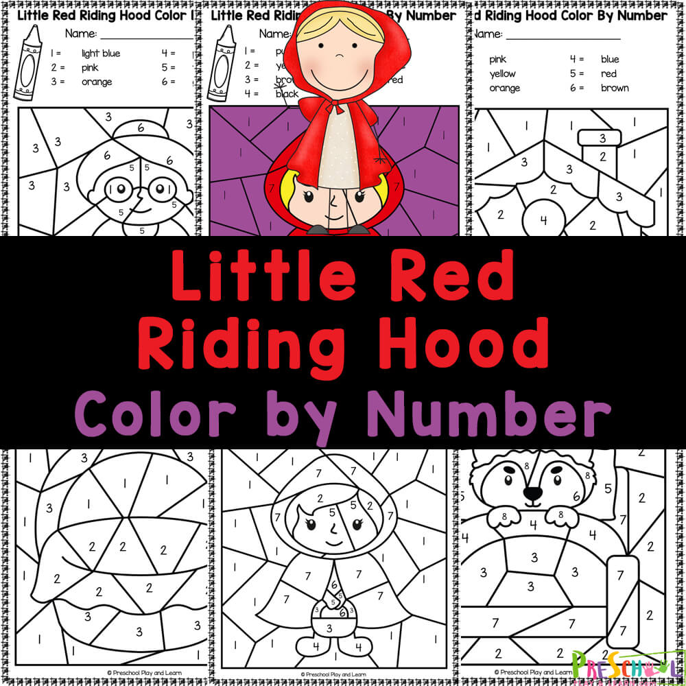 Free printable little red riding hood color by number worksheets