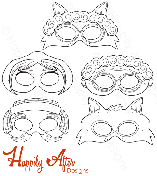 Little red riding hood printable coloring masks â happily after designs