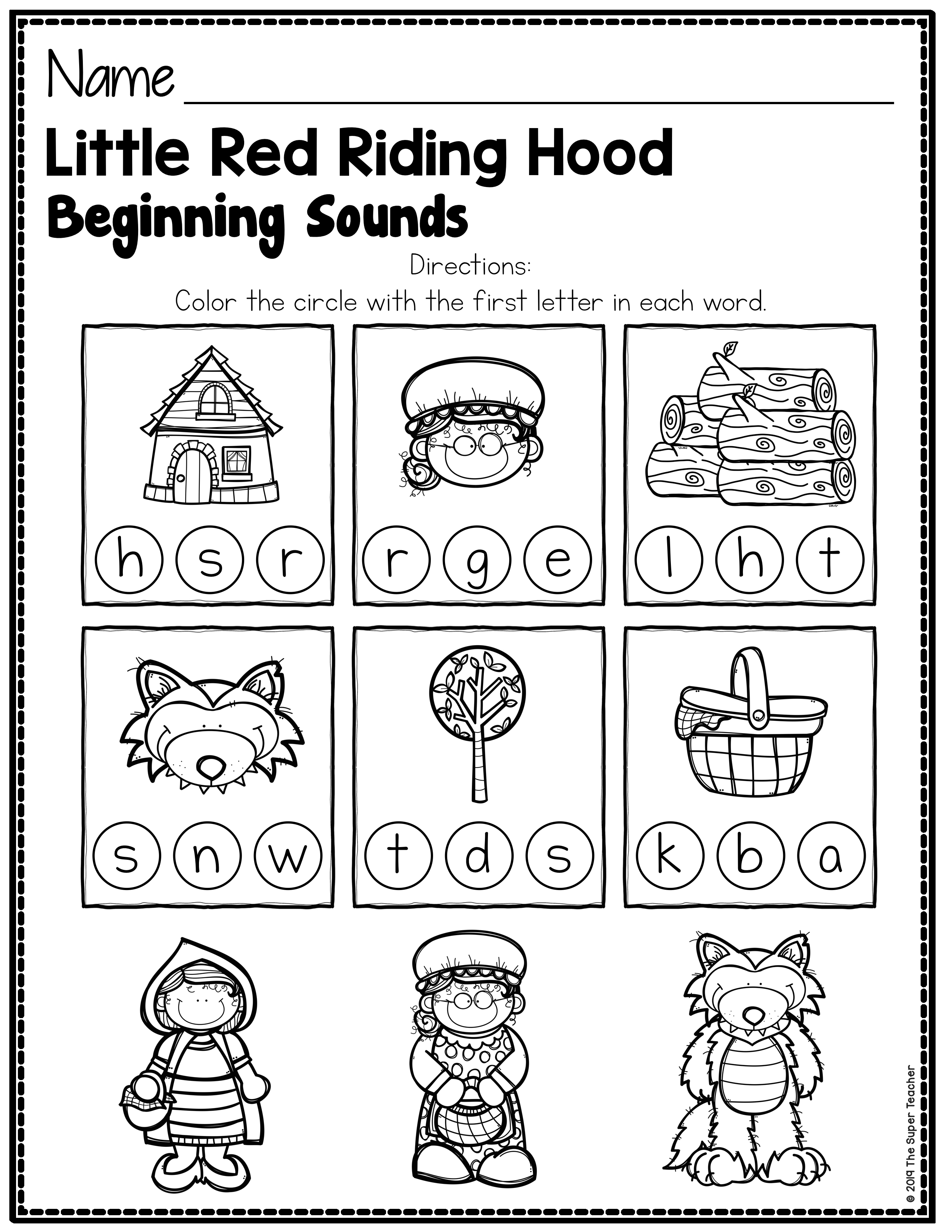 Little red riding hood story elements and story retelling worksheets pack