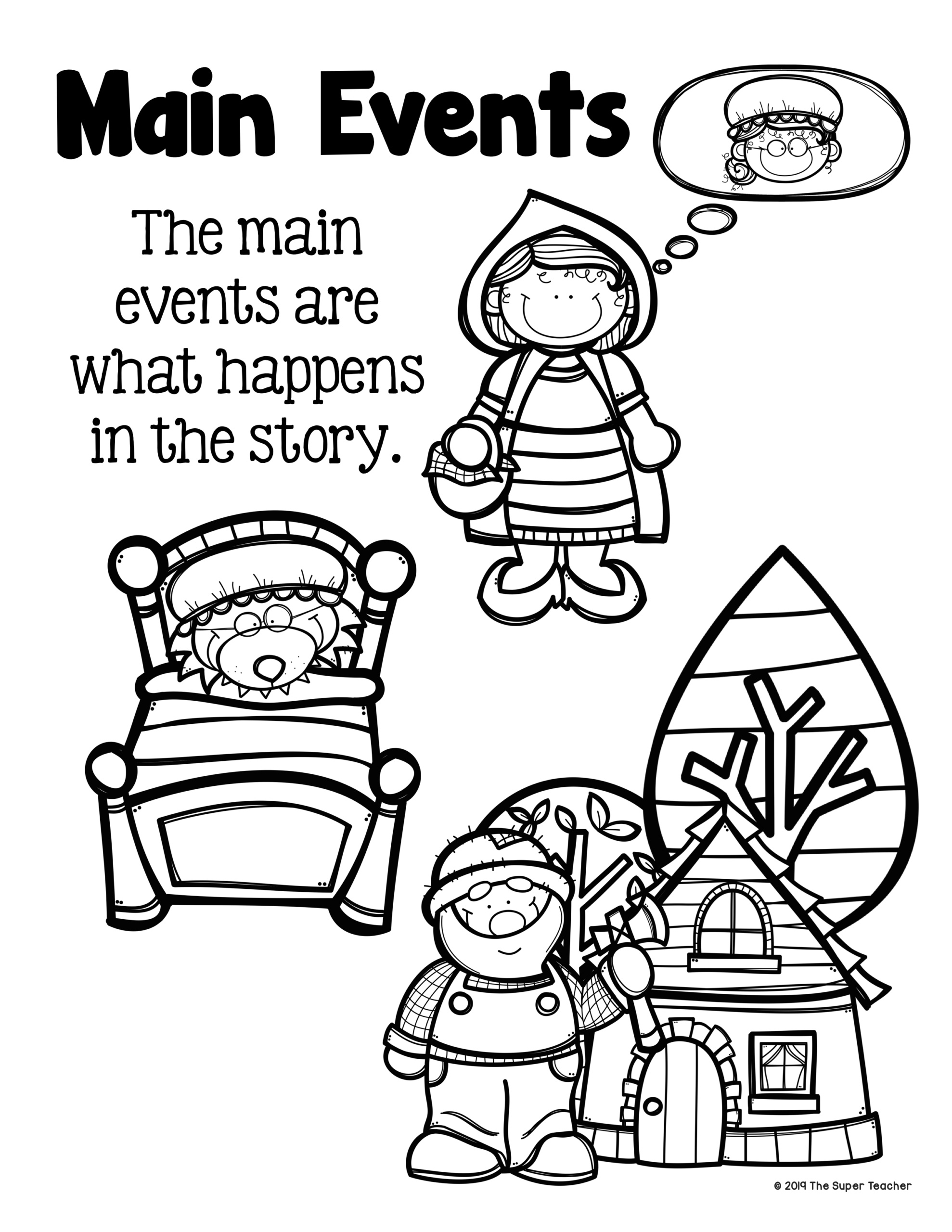 Little red riding hood story elements and story retelling worksheets pack