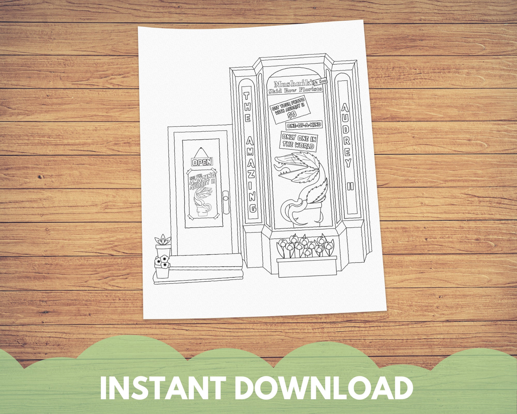 Little shop of horrors broadway inspired coloring page musical coloring pages halloween instant download pdf audrey