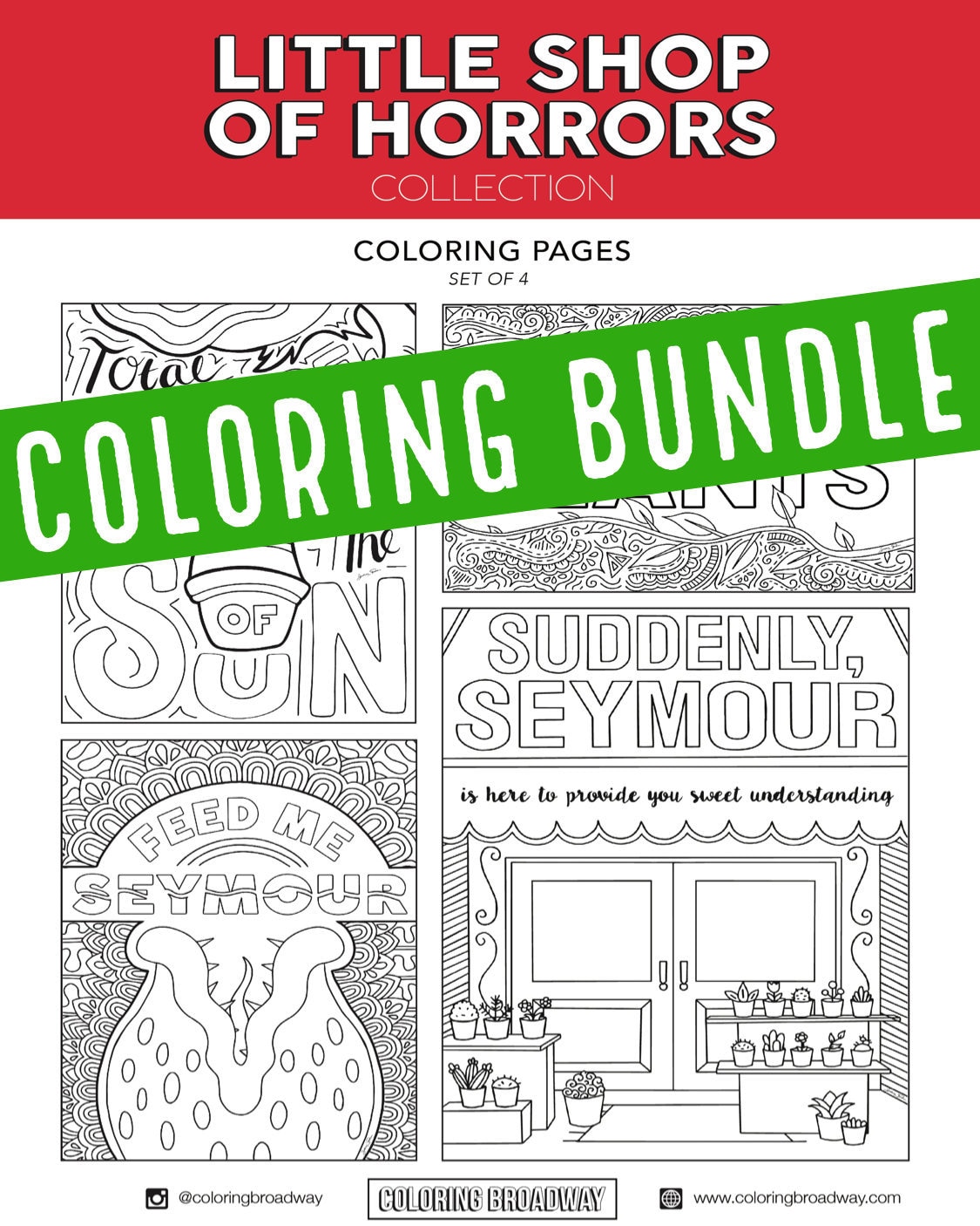 Little shop of horrors coloring bundles feed me seymour broadway musical theater mushnik coloring pages wall art theatre nerd