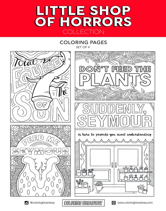 Little shop of horrors coloring bundles feed me seymour broadway musical theater mushnik coloring pages wall art theatre nerd