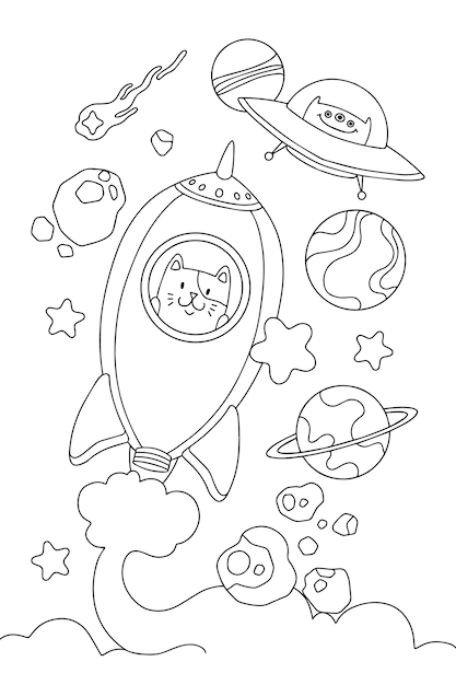 Little space coloring pages vectors illustrations for free download