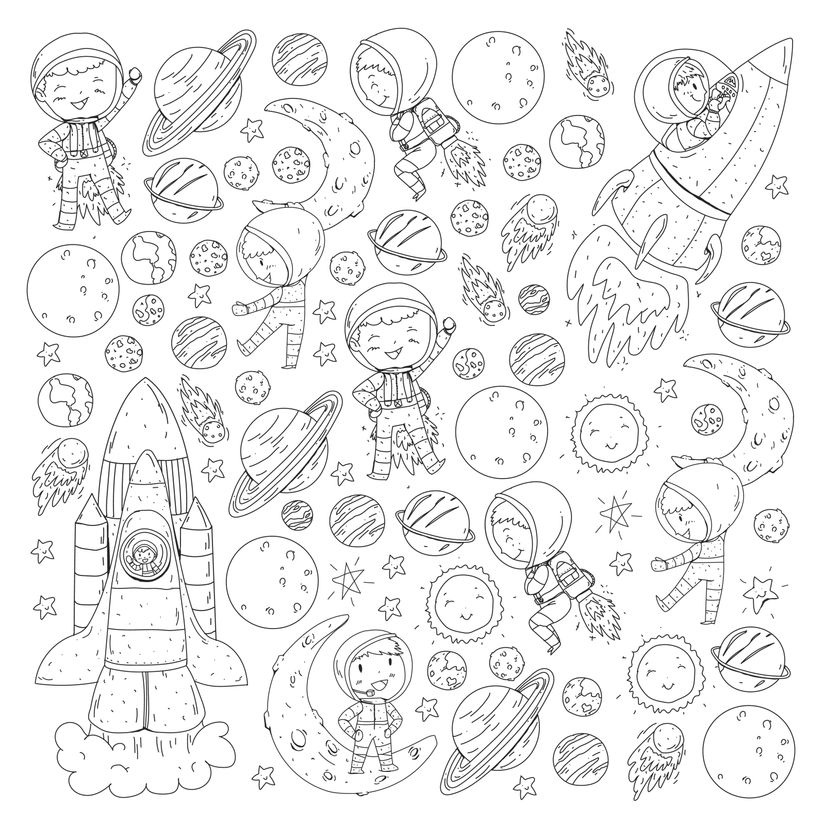 Coloring outer space wall mural