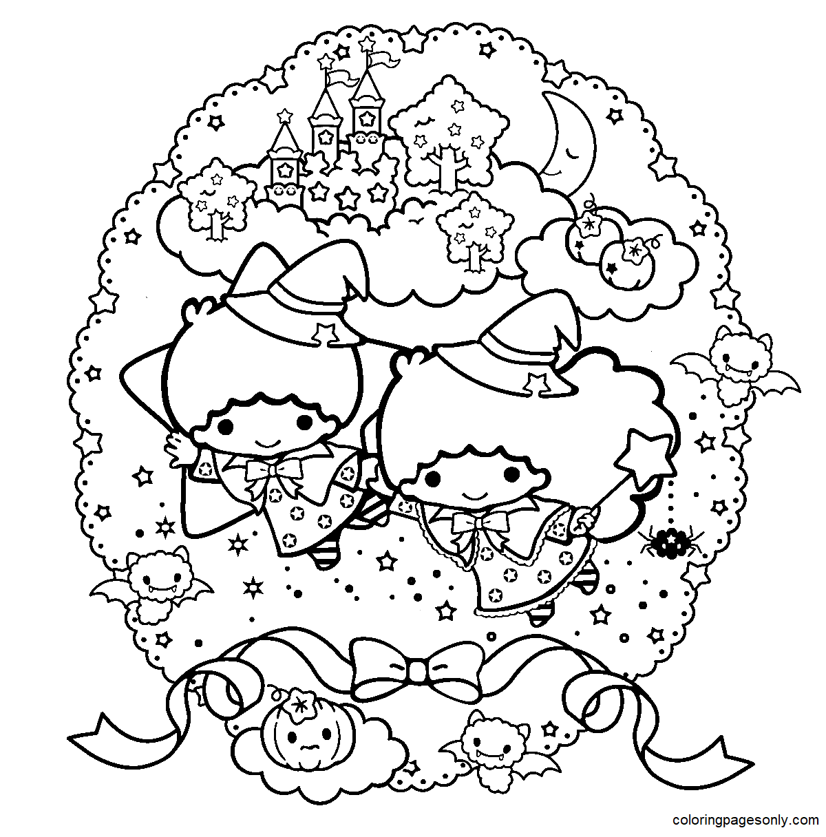 Little twin stars coloring pages printable for free download