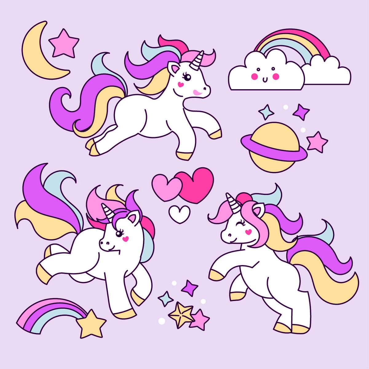 Cute my little unicorn different coloring pages to print at