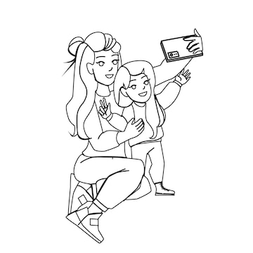 Premium vector mother kid daughter selfie vector