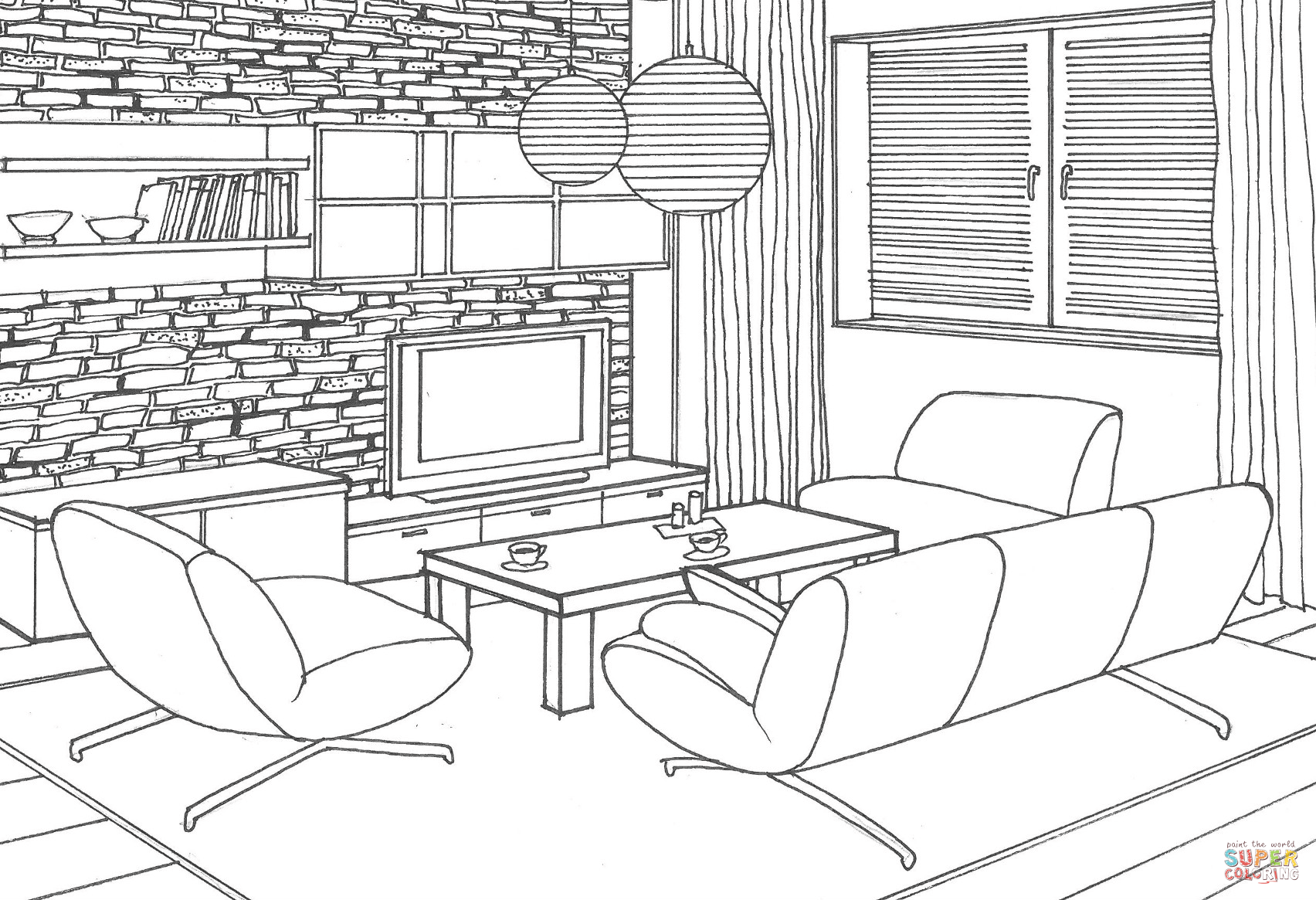 Stone wall in the living room coloring page free printable coloring pages