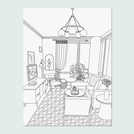 Interior design coloring pages vol printable adult coloring pages instant download