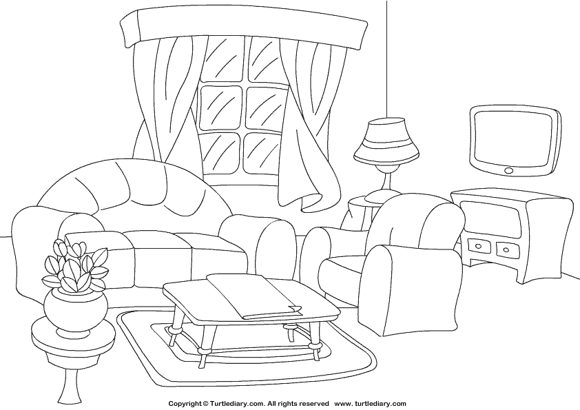 Living room coloring sheet turtle diary