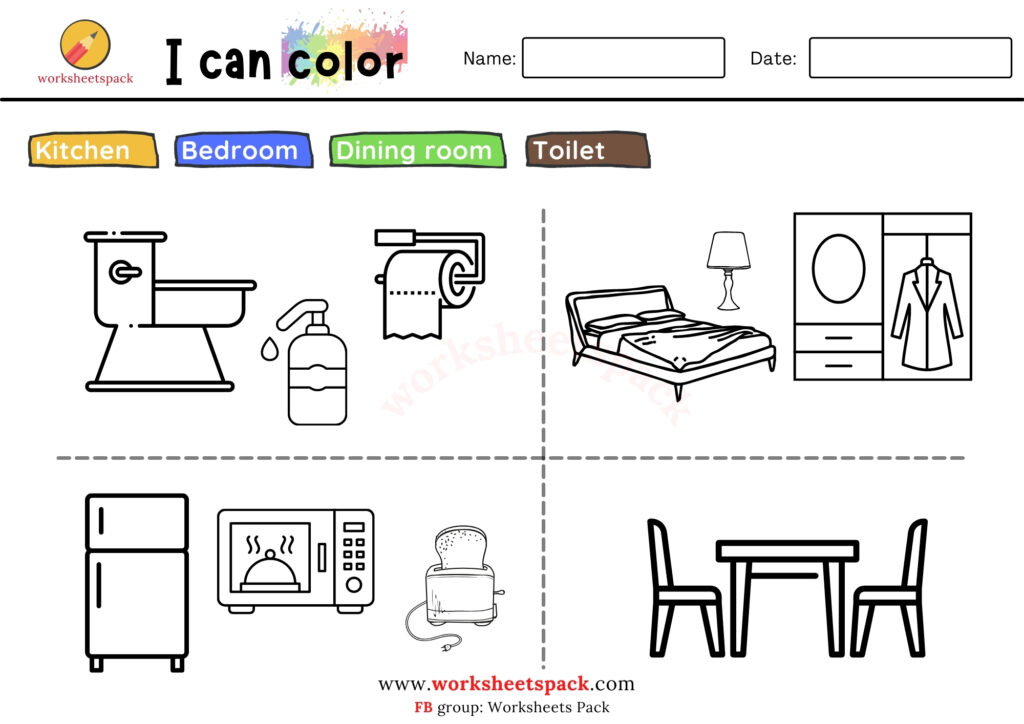 Printable rooms in a house coloring pages