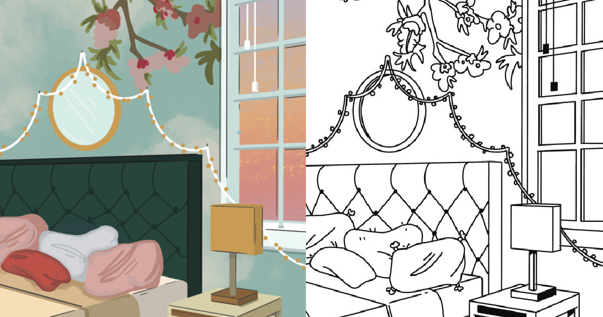 Free adult coloring pages inspired from modern interior design