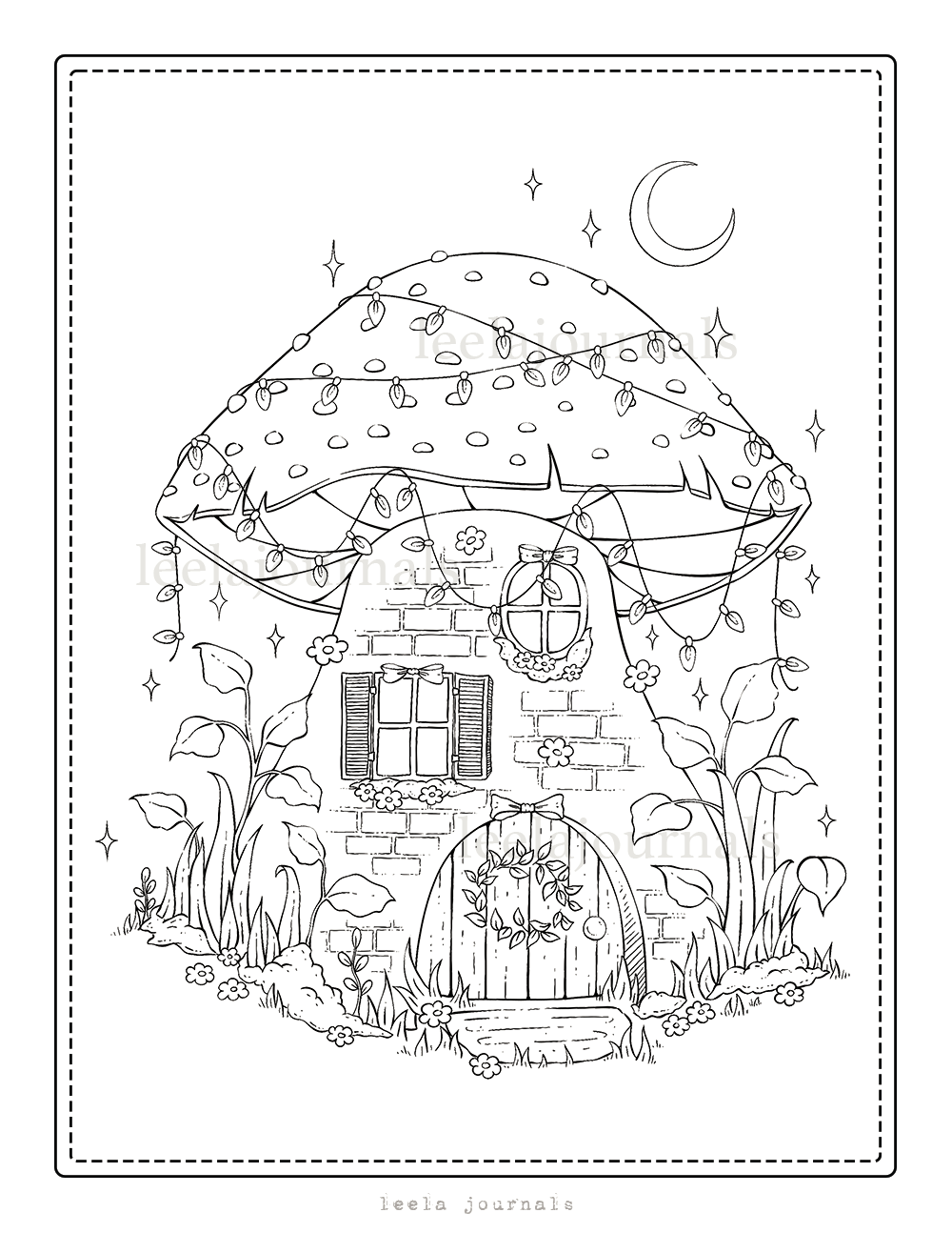 X mushroom house coloring page digital download â