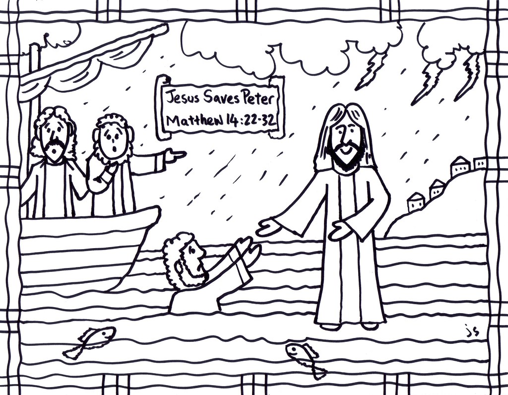 Jesus saves peter cs jesus walks on water coloring page