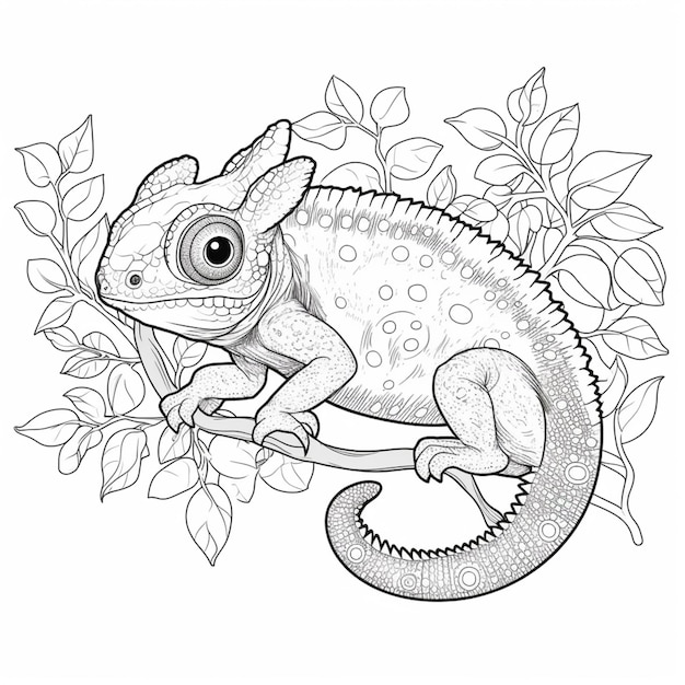 Premium ai image coloring pages for adults chamelon lizard coloring pages generative ai