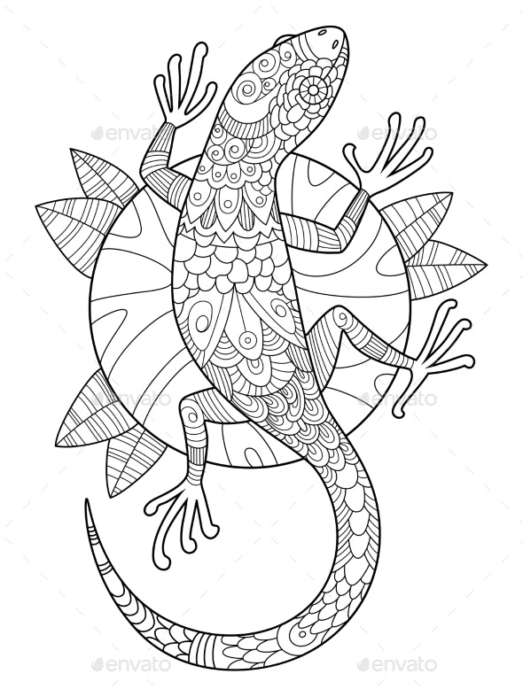 Lizard coloring book for adults vector vectors