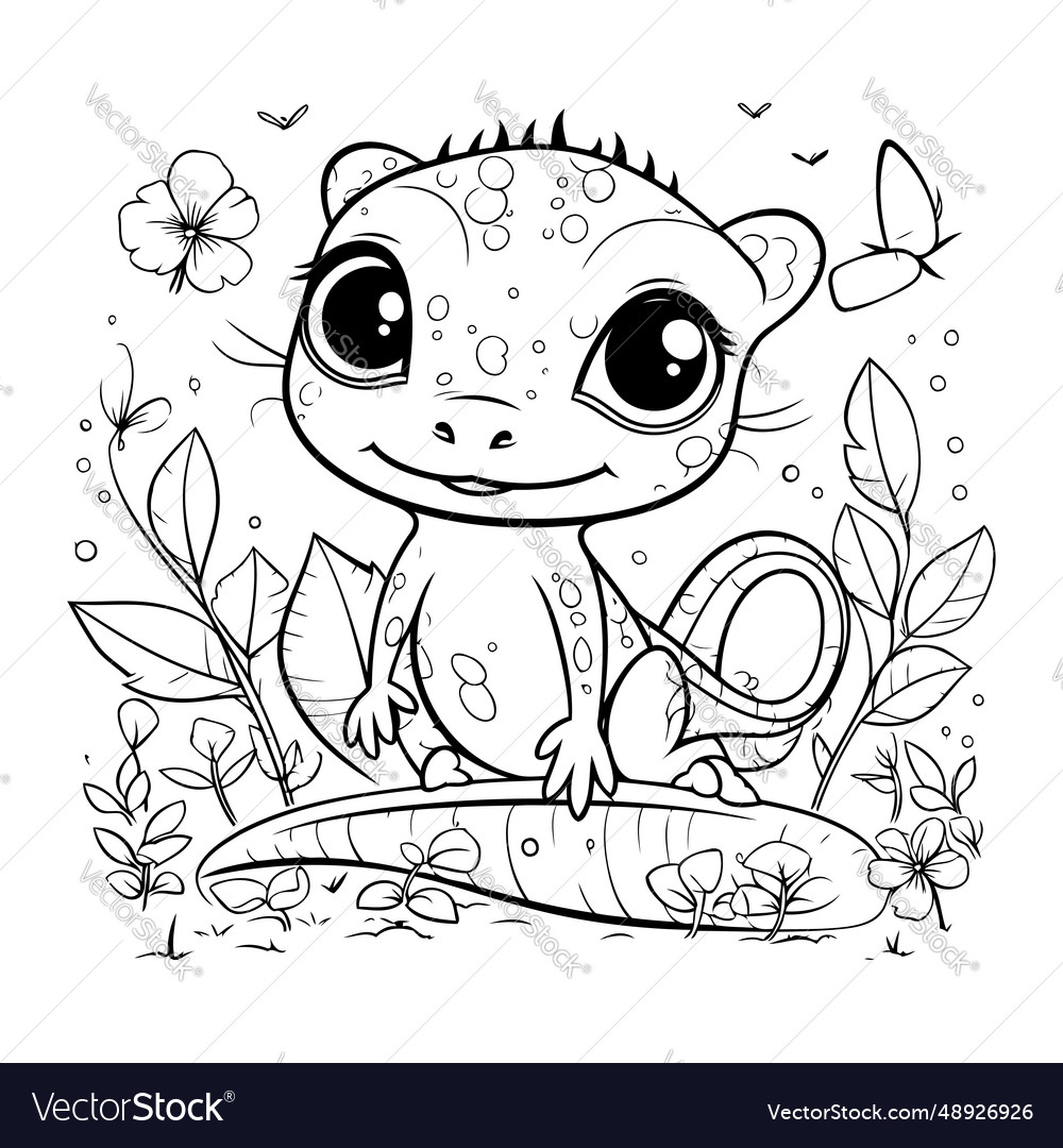 Cute little baby lizard coloring book page vector image