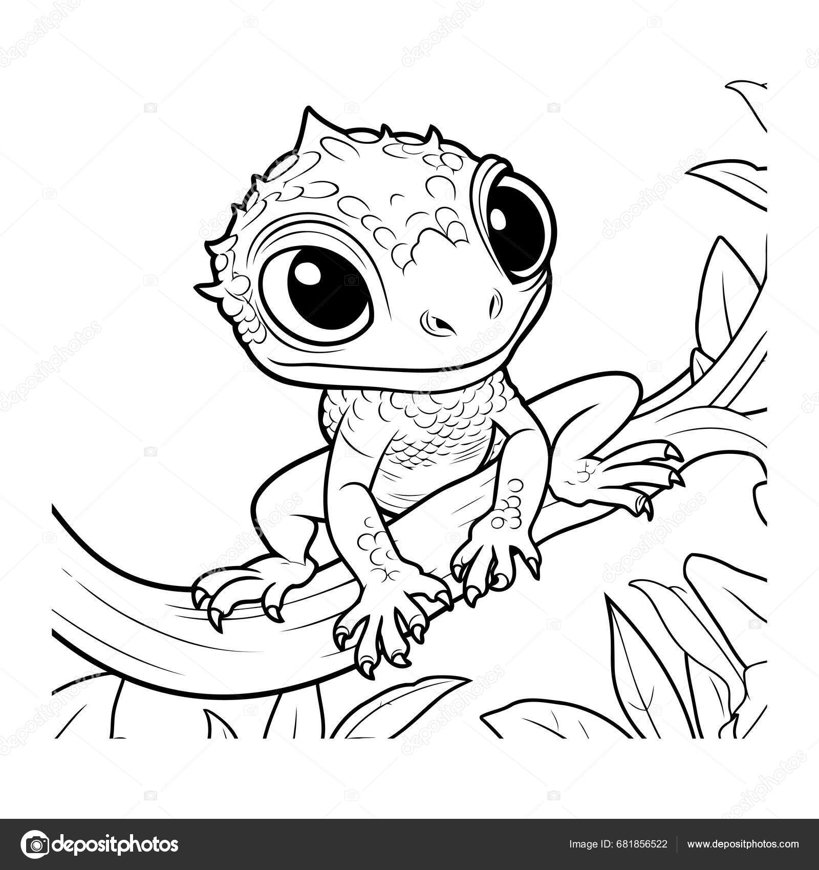 Coloring pages cute cartoon lizard branch vector illustration stock vector by ibrandify