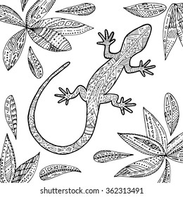 Hakuun vector lizard tropical illustration adult coloring liittyvã vektorikuva rojaltivapaa