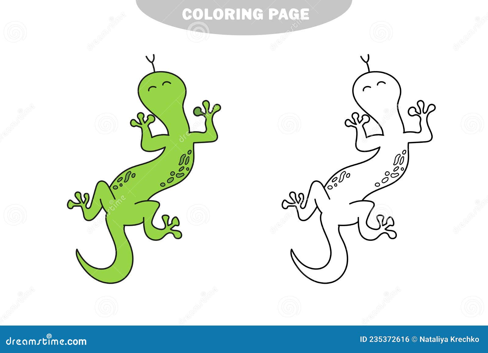 Simple coloring page lizard for kids in doodle style stock vector