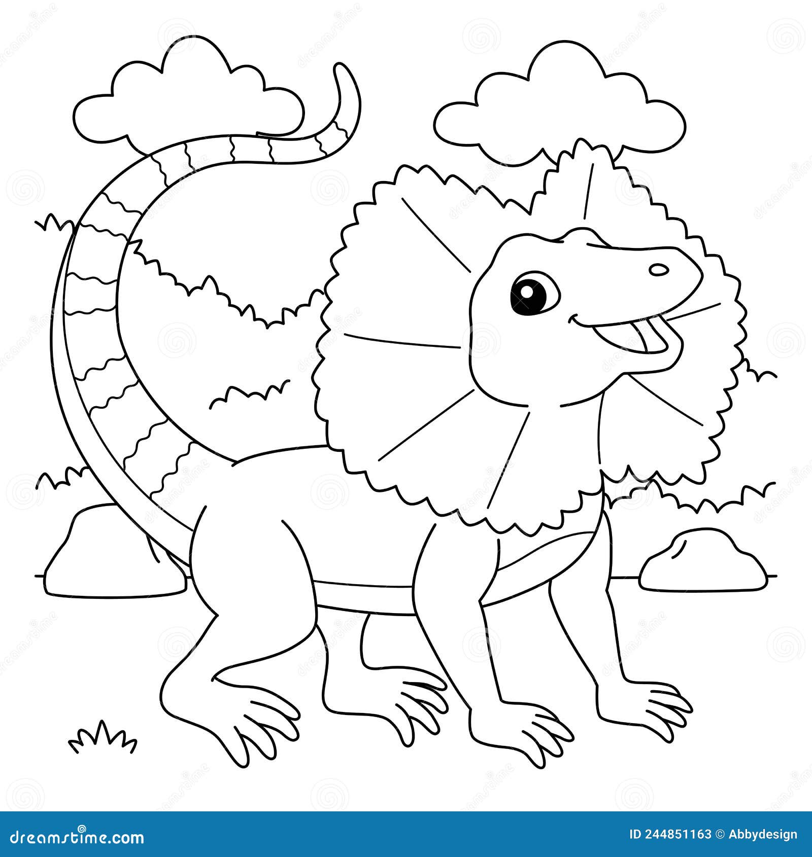 Frill necked lizard coloring page for kids stock vector