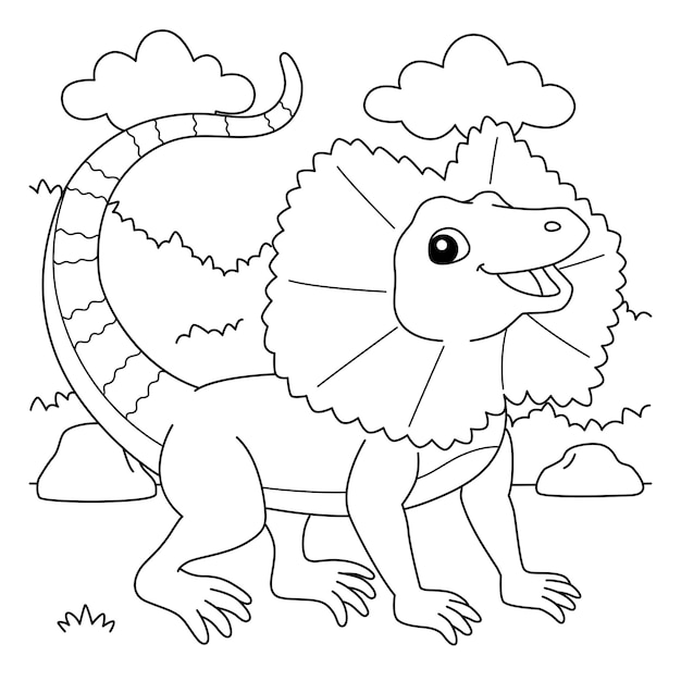 Premium vector frill necked lizard coloring page for kids