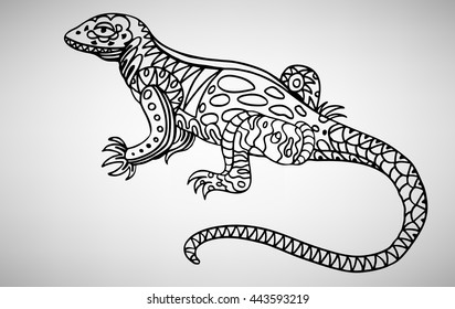 Lizard handdrawn ethnic pattern coloring page stock vector royalty free