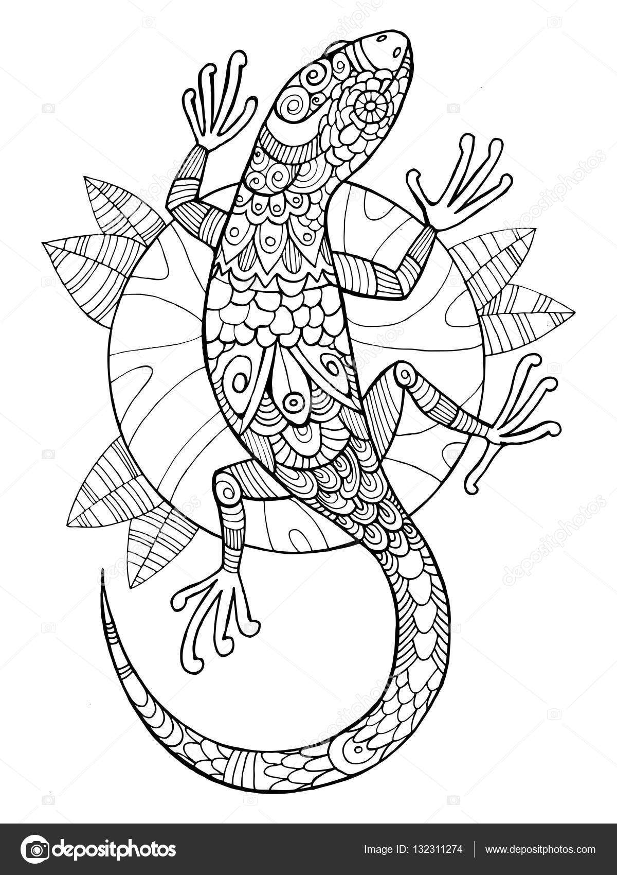 Lizard coloring book for adults vector stock vector by alexanderpokusay