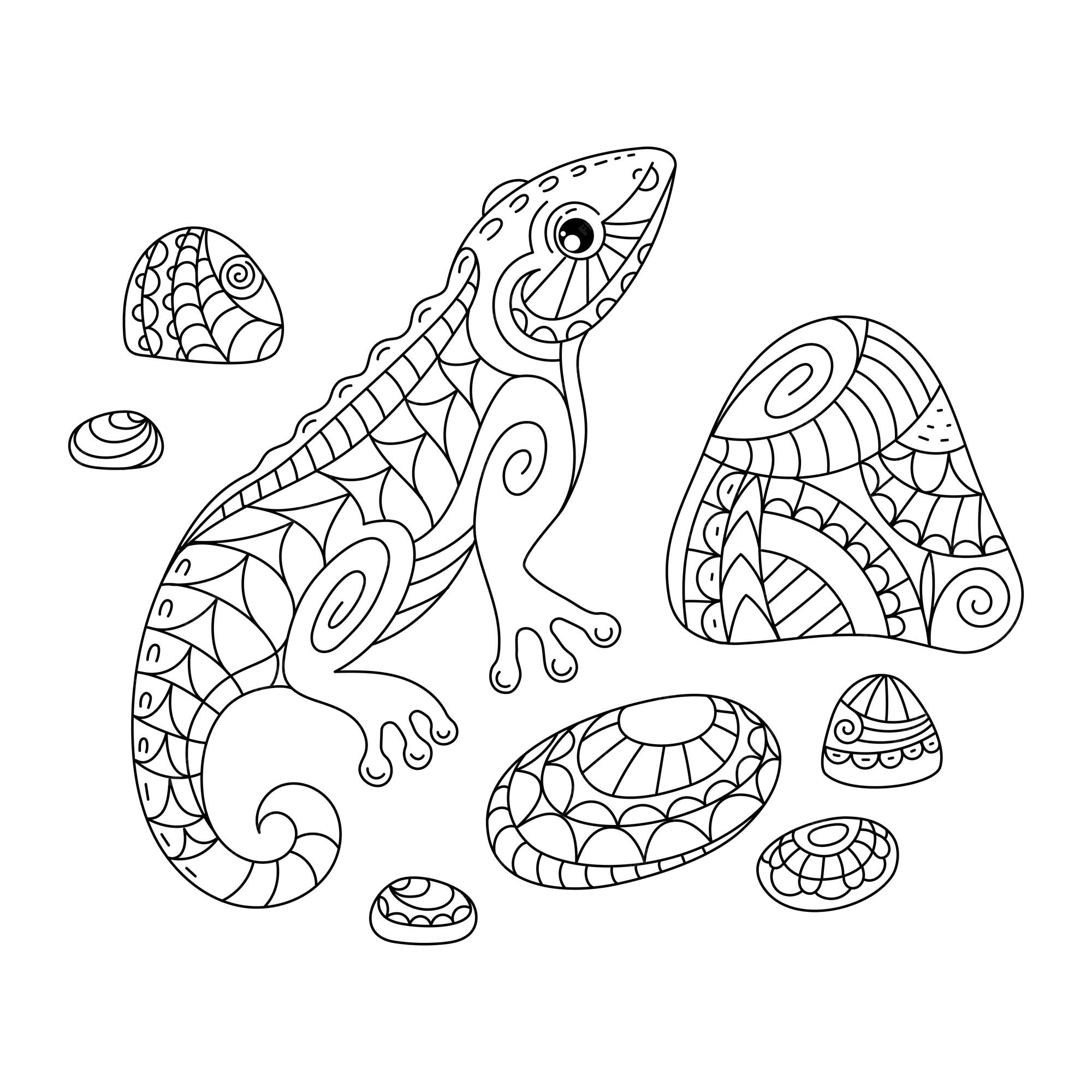 Premium vector a lizard between the stones in the doodle style coloring book the contour is editable